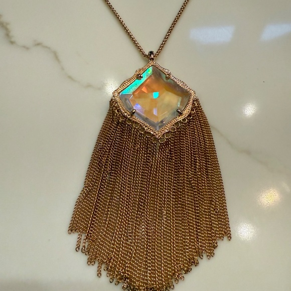NWOT Kendra Scott Kingston Pendant Crystal Rose Gold Fringe Necklace Adjustable - Picture 2 of 5